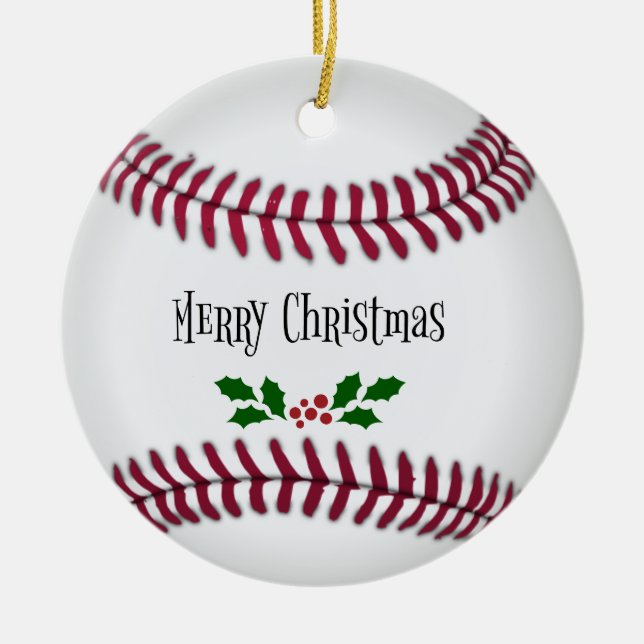 Merry Christmas, Baseball-Theme, Ceramic Tree Decoration (Front)