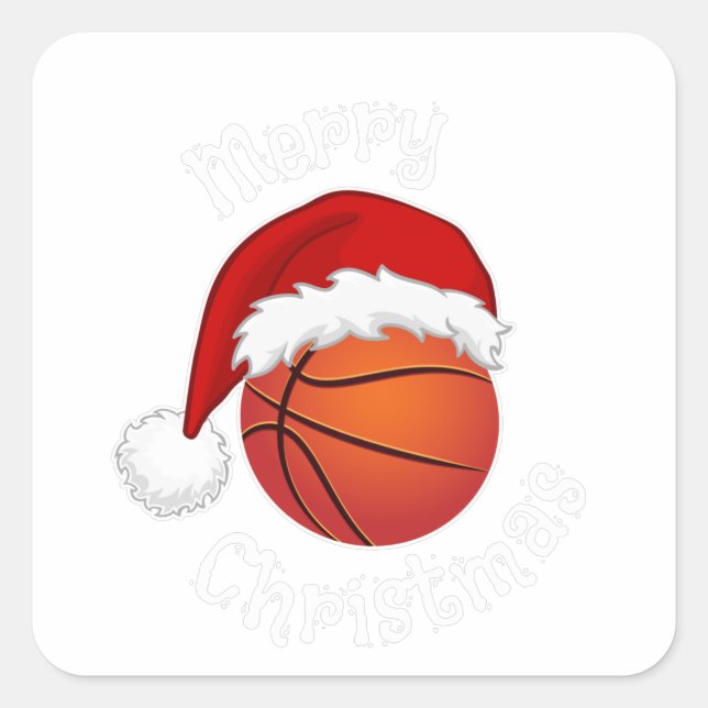 Merry Christmas Basketball Sport fans Santa hat Square Sticker (Front)