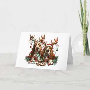 Merry Christmas Basset Hound Dogs Holiday Card