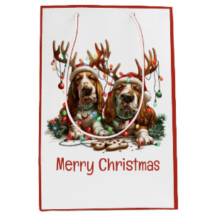 Merry Christmas Basset Hound Dogs Medium Gift Bag