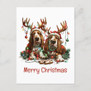 Merry Christmas Basset Hound Dogs Postcard