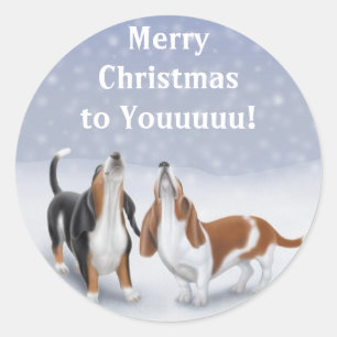 Merry Christmas Basset Hounds Classic Round Sticker