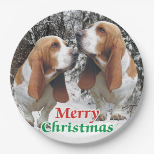 Merry Christmas Basset Hounds Paper Plate