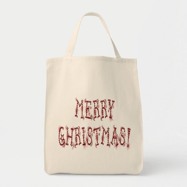 Merry Christmas Bauble and Stars Font Tote Bag (Front)