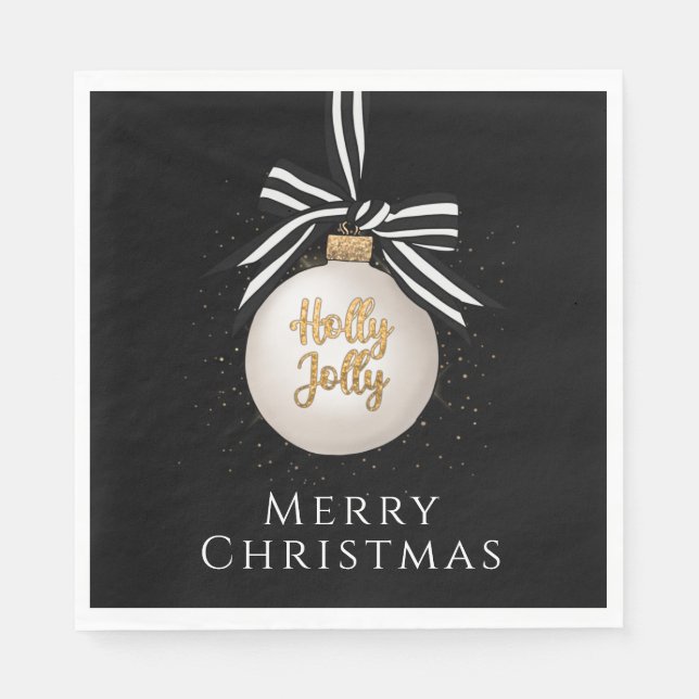 Merry Christmas Bauble Black And White Napkin (Front)
