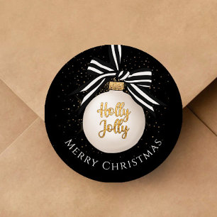 Merry Christmas Bauble Black Classic Round Sticker