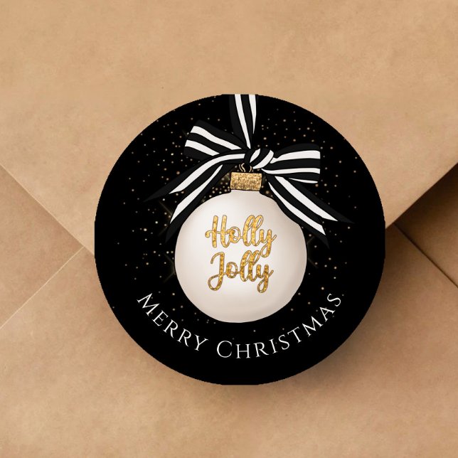 Merry Christmas Bauble Black Classic Round Sticker (Merry Christmas Bauble Black Classic Round Sticker)