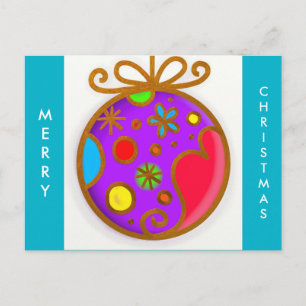 Merry Christmas Bauble Colourful Purple Red Holiday Postcard