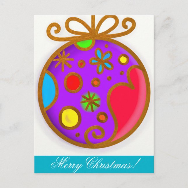 Merry Christmas Bauble Colourful Purple Red Holiday Postcard (Front)