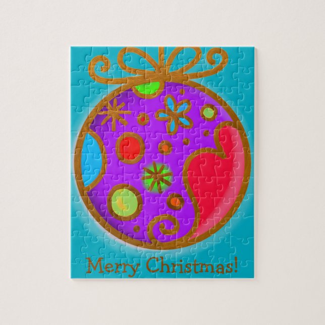 Merry Christmas Bauble Colourful Purple Red Jigsaw Puzzle (Vertical)