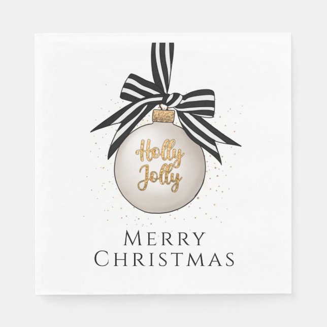 Merry Christmas Bauble White Black Napkin (Front)