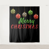 Merry Christmas Baubles Backdrop Tapestry