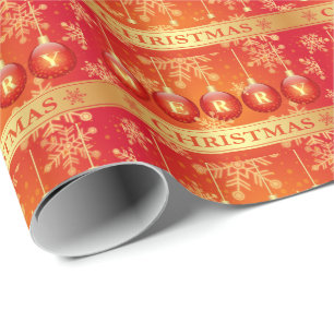 Merry Christmas Baubles Red Gold Ornaments Wrapping Paper