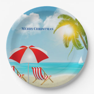 Merry Christmas  Beach  Paper Plate