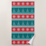 Merry Christmas Beach Towel<br><div class="desc">Merry Christmas illustration with Christmas tree and snowflakes decoration on red,  white,  blue and turquoise striped background</div>