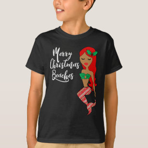 Merry Christmas Beaches Mermaid Summer Beach T-Shirt