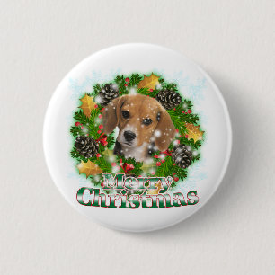 Merry Christmas Beagle 6 Cm Round Badge