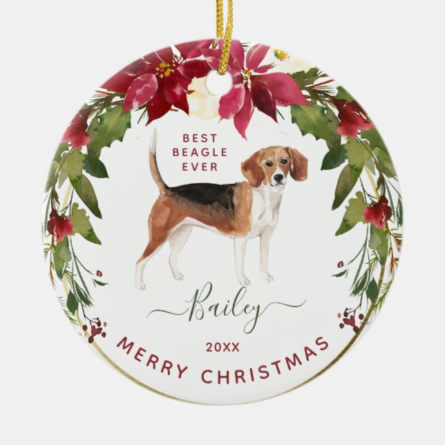 Merry Christmas Beagle | Add Your Dog's Photo Ceramic Tree Decoration (Front)