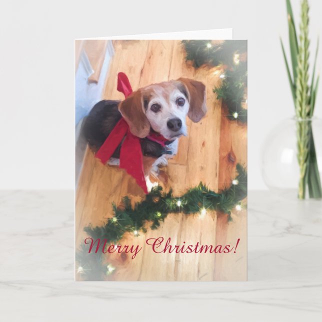 Merry Christmas Beagle Customisable Blank Card (Front)
