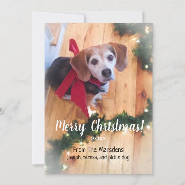 Merry Christmas Beagle Customisable Flat Card (Front)