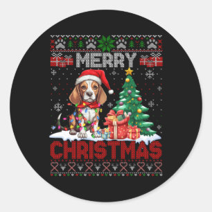 Merry Christmas Beagle Dog Lover Ugly Xmas Sweater Classic Round Sticker