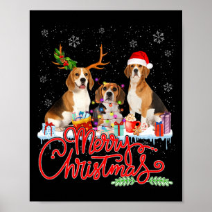 Merry Christmas Beagle Dog Santa Reindeer Light Xm Poster