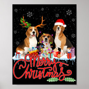 Merry Christmas Beagle Dog Santa Reindeer Light Xm Poster