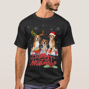 Merry Christmas Beagle Dog Santa Reindeer Light Xm T-Shirt