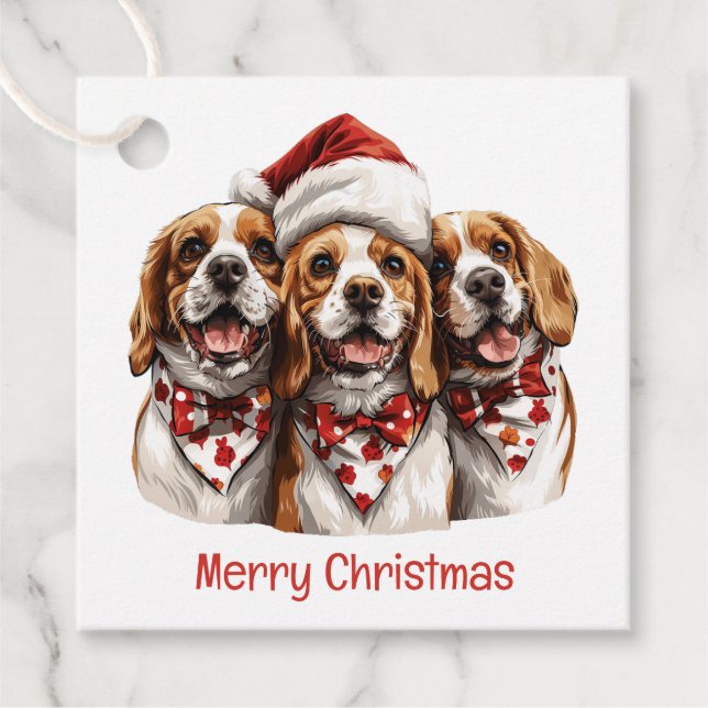 Merry Christmas Beagle Dogs Favour Tags (Front)