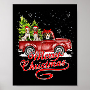 Merry Christmas Beagle Dogs Santa Reindeer Red Tru Poster
