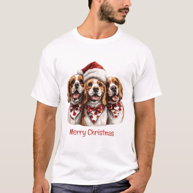Merry Christmas Beagle Dogs T-Shirt (Front)