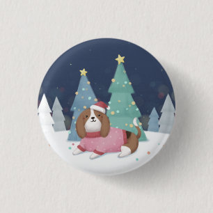 Merry Christmas: Beagle Illustration Art 3 Cm Round Badge