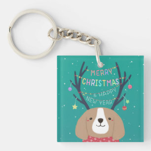 Merry Christmas: Beagle Illustration Art Key Ring