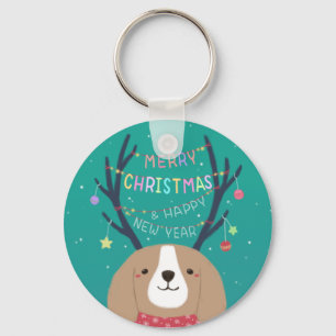 Merry Christmas: Beagle Illustration Art Key Ring