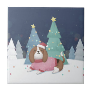 Merry Christmas: Beagle Illustration Art Tile