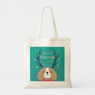 Merry Christmas: Beagle Illustration Art Tote Bag