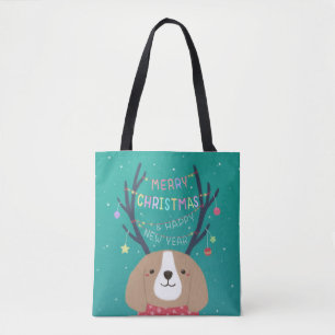 Merry Christmas: Beagle Illustration Art Tote Bag