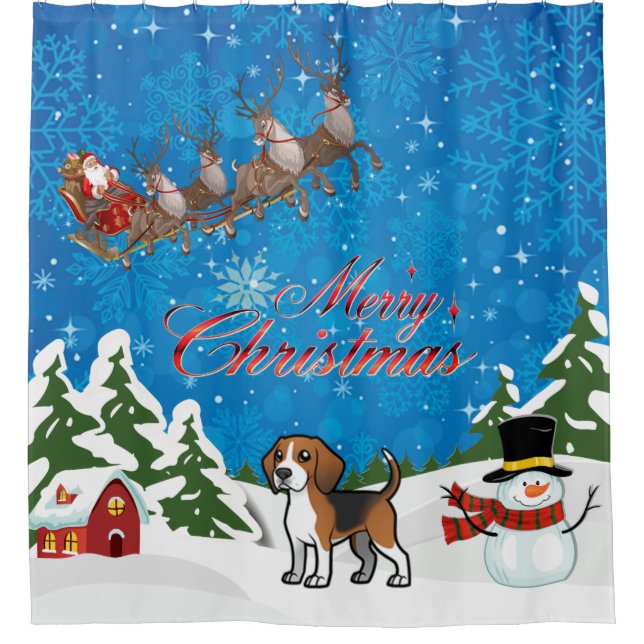 Merry Christmas Beagle With Santa Shower Curtain (Front)