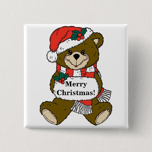 Merry Christmas Bear 15 Cm Square Badge (Front)