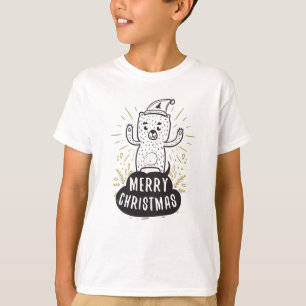 Merry Christmas Bear Black Gold Cartoon Funny T-Shirt