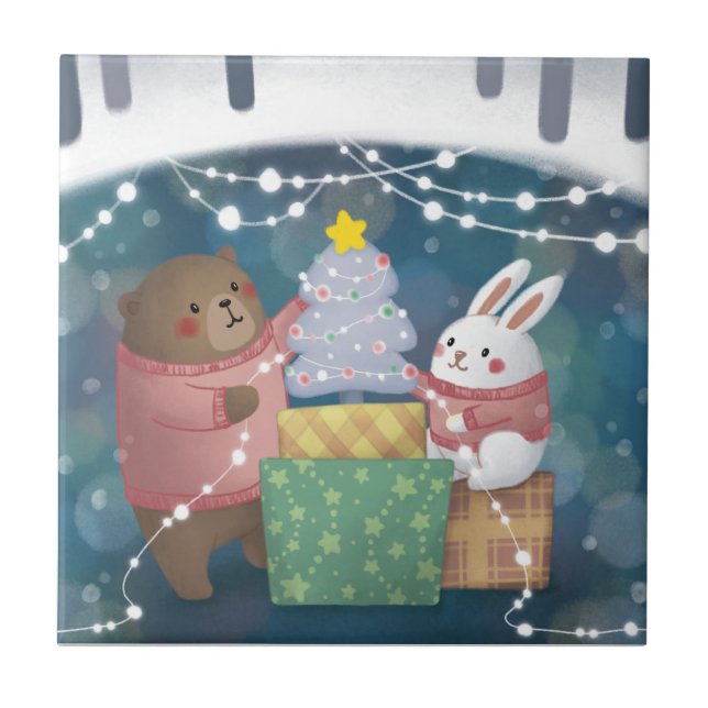 Merry Christmas: Bear & Bunny Tile (Front)