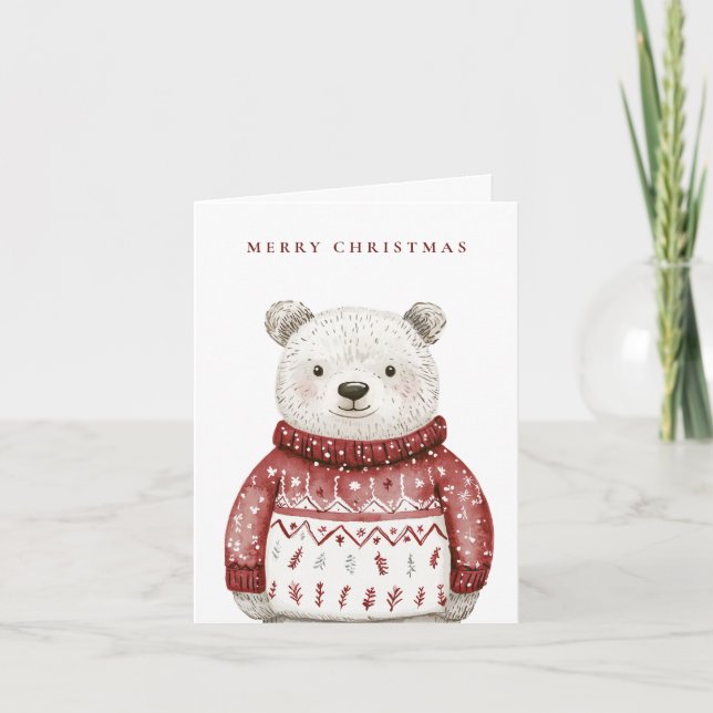 Merry Christmas Bear in a Sweater Holiday Card (Front)