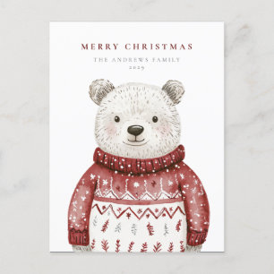 Merry Christmas Bear in a Sweater Holiday Postcard