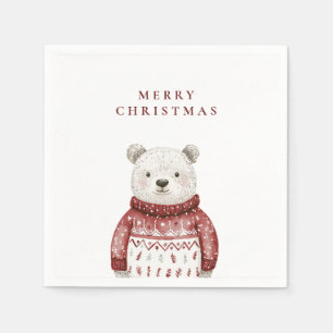 Merry Christmas Bear in a Sweater Napkin