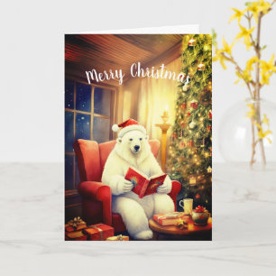 Merry Christmas Bear Reading in a Comfy Chair Card