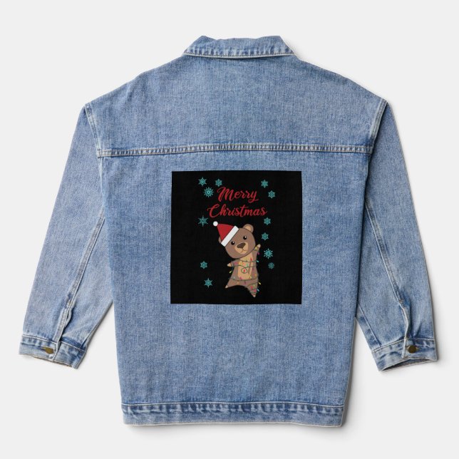 Merry Christmas Bear Snow Winter Bear Teddy Denim Jacket (Back)