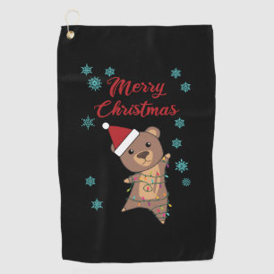 Merry Christmas Bear Snow Winter Bear Teddy Golf Towel
