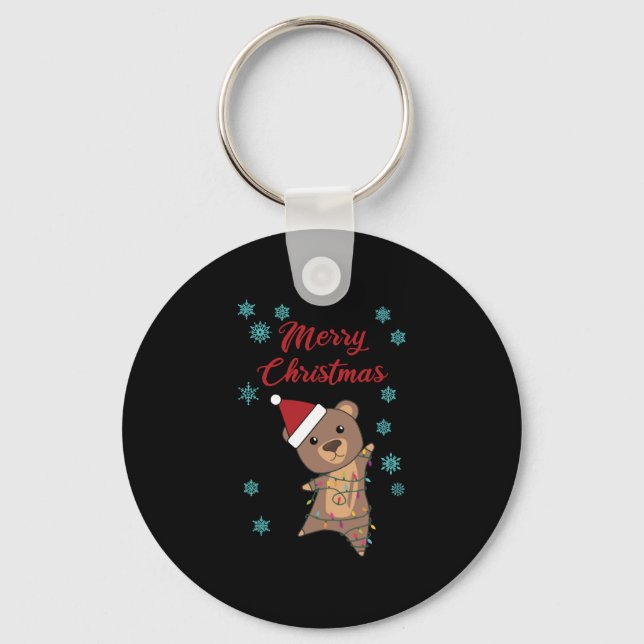 Merry Christmas Bear Snow Winter Bear Teddy Key Ring (Front)