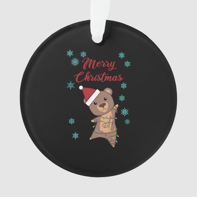 Merry Christmas Bear Snow Winter Bear Teddy Ornament (Front)