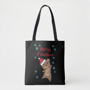 Merry Christmas Bear Snow Winter Bear Teddy Tote Bag